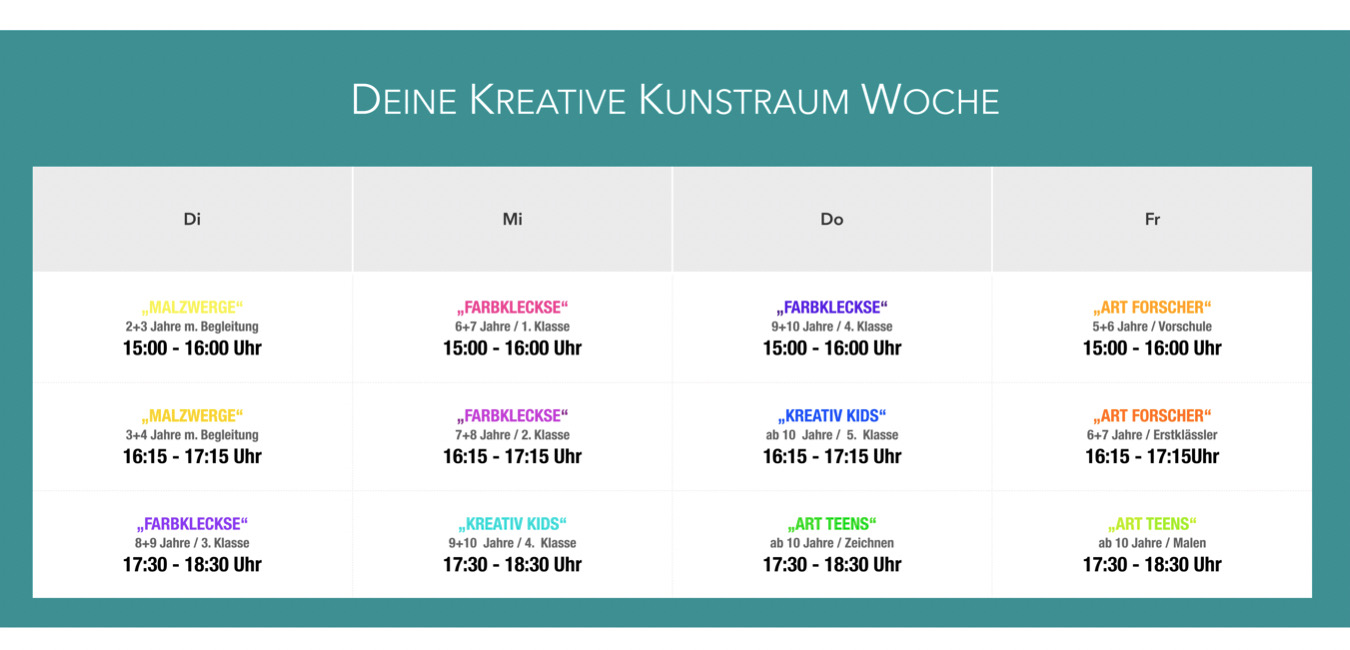 Kunstraum Kursprogramm Woche